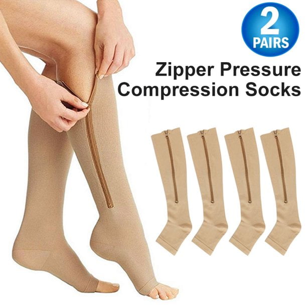 1/2 Pairs Unisex Zipper Pressure Compression Socks Support Stockings Leg Open Toe Knee High