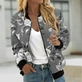 thumbnail image 2 of VINUSLI Bomber Jacket Women 2025 Long Sleeve Stand Collar Fall Jackets Lightweight Causal Floral Zip Up Coats Outwear Gray,M, 2 of 6