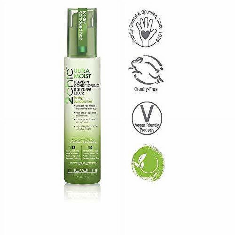GIOVANNI 2chic Ultra-Moist Leave-In Conditioning & Styling Elixir, 4 oz. Avocado & Olive Oil, Smoothes Frizz & Helps to Prevent Breakage, Aloe Vera, No Parabens, Color Safe (Pack of 3)