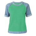 thumbnail image 4 of Sentmoon Chemises en Jean pour Femmes Hauts de Printemps pour Femmes Manches Courtes Col Rond Patchwork Coupe Régulière avec Imprimé Blouses Extensibles pour Femmes Tendance pour le Travail et le Bureau 3TG-5TG, 4 of 5