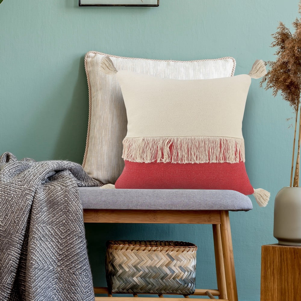Ox Bay 20" x 20" Red/ White Color Block Organic Cotton Pillow Cover