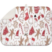White Christmas Cookie Pattern Dish Drying Mat for Kitchen 1 Pack, Ultra Absorbent Microfiber Dishes Drainer Mats,18x24in(46x61cm)