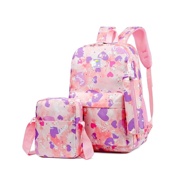 Tyethy Girls School Backpack, Cute Heart Print Bookbag with Crossbody Lunch Bag, Lightweight Students Schoolbag for Middle, Daily Use, Pink