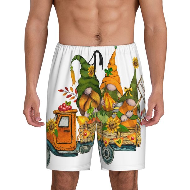 Balery Thanksgiving Truck Pantalones cortos de pijama de punto de algodón para hombre con cinturilla y bolsillos-XX-Large