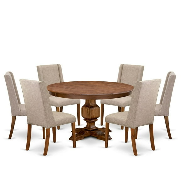 Luxe by East West Furniture 7-Pc Dining Set Of A Modern Kitchen Table, 6 Light Tan Fabric Dining Room Chairs