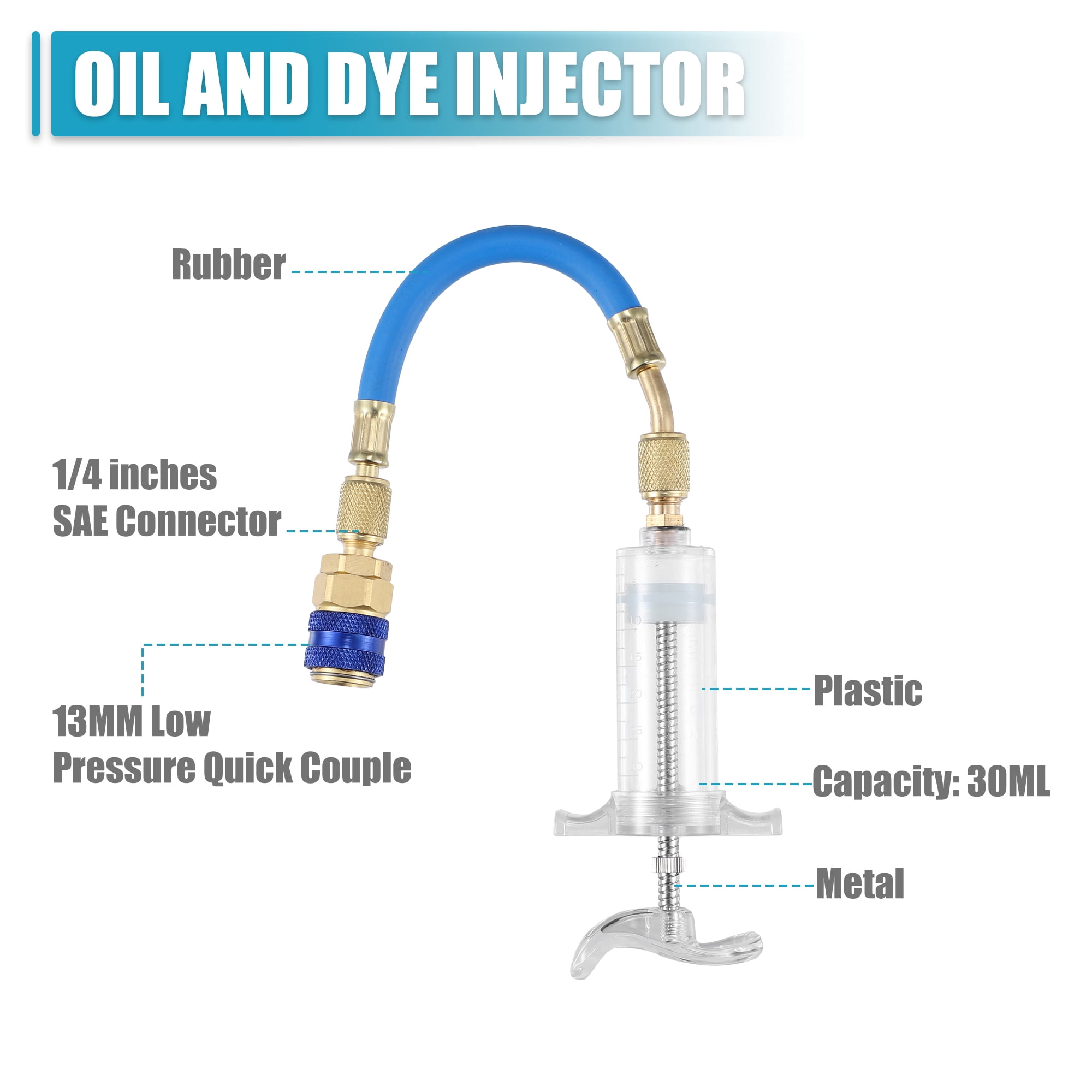 Unique Bargains Oil Dye Injectors Kit 30ml Hand Push Compressor Manual AC Injector