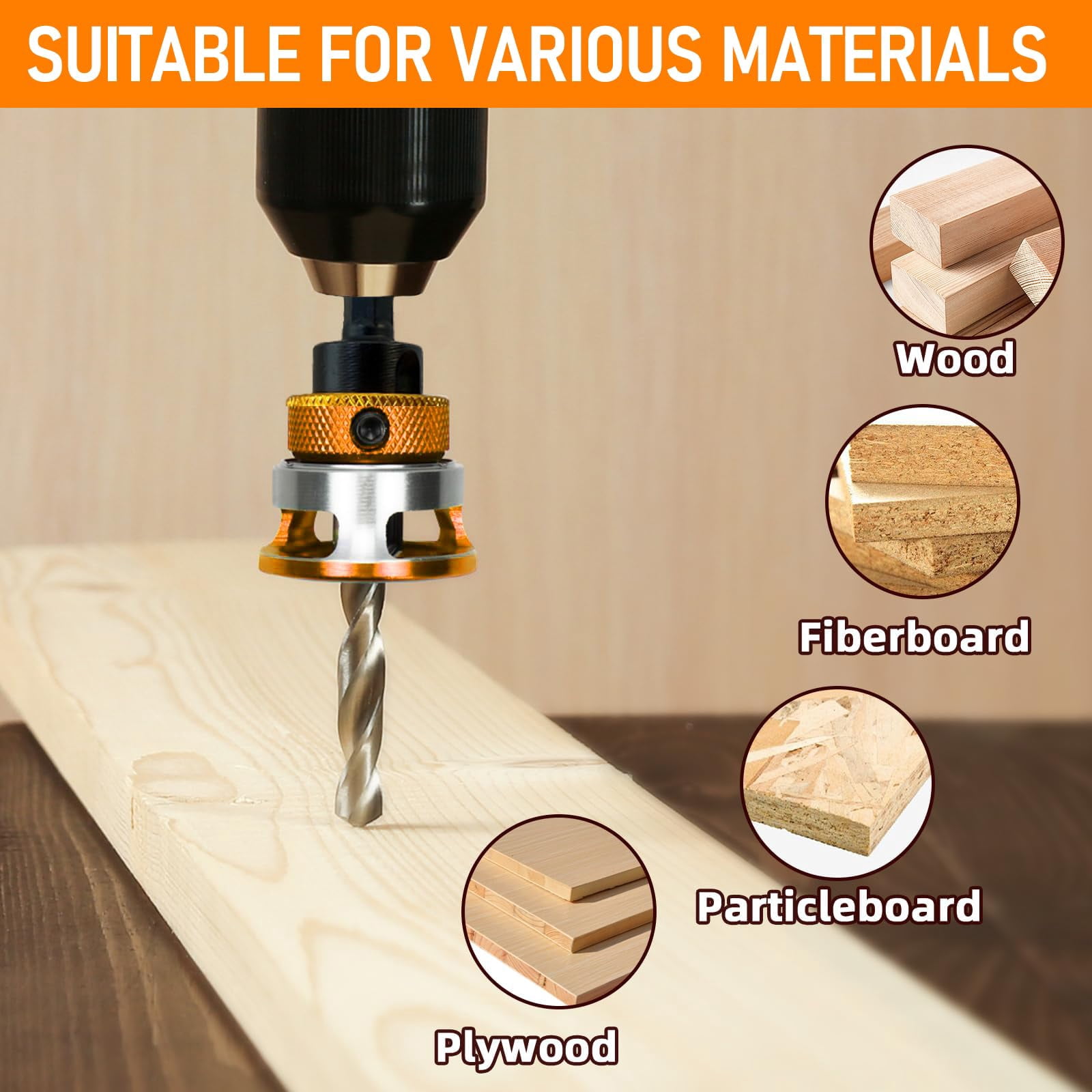 4-Piece Countersink Drill Bit Set – M2 HSS Pilot Bits with Adjustable Depth Stop, HCS Sharp Blades, 82° Imperial Standard for Wood, Aluminum & Non-Ferrous Metals