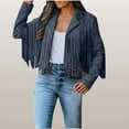 thumbnail image 2 of HAPIMO Women's Cropped Fringe Jacket Faux Suede Leather Long Sleeve Lapel Collar Motorcycle Jackets Open Front Tassel Outwear, 2 of 9