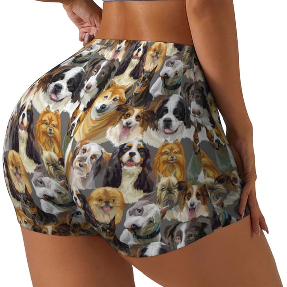 Picia Cute Dog Printed Workout Shorts for Women Seamless Scrunch Butt Lifting High Waisted Yoga Gym Booty Running Moisture-wicking Short Pants-Small