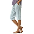 thumbnail image 2 of Pedal Pushers for Women Casual Summer Wide Leg Cotton Linen Striped Shorts Casual High Waist Linen Capri Pants Gauze Capris,XL, 2 of 4