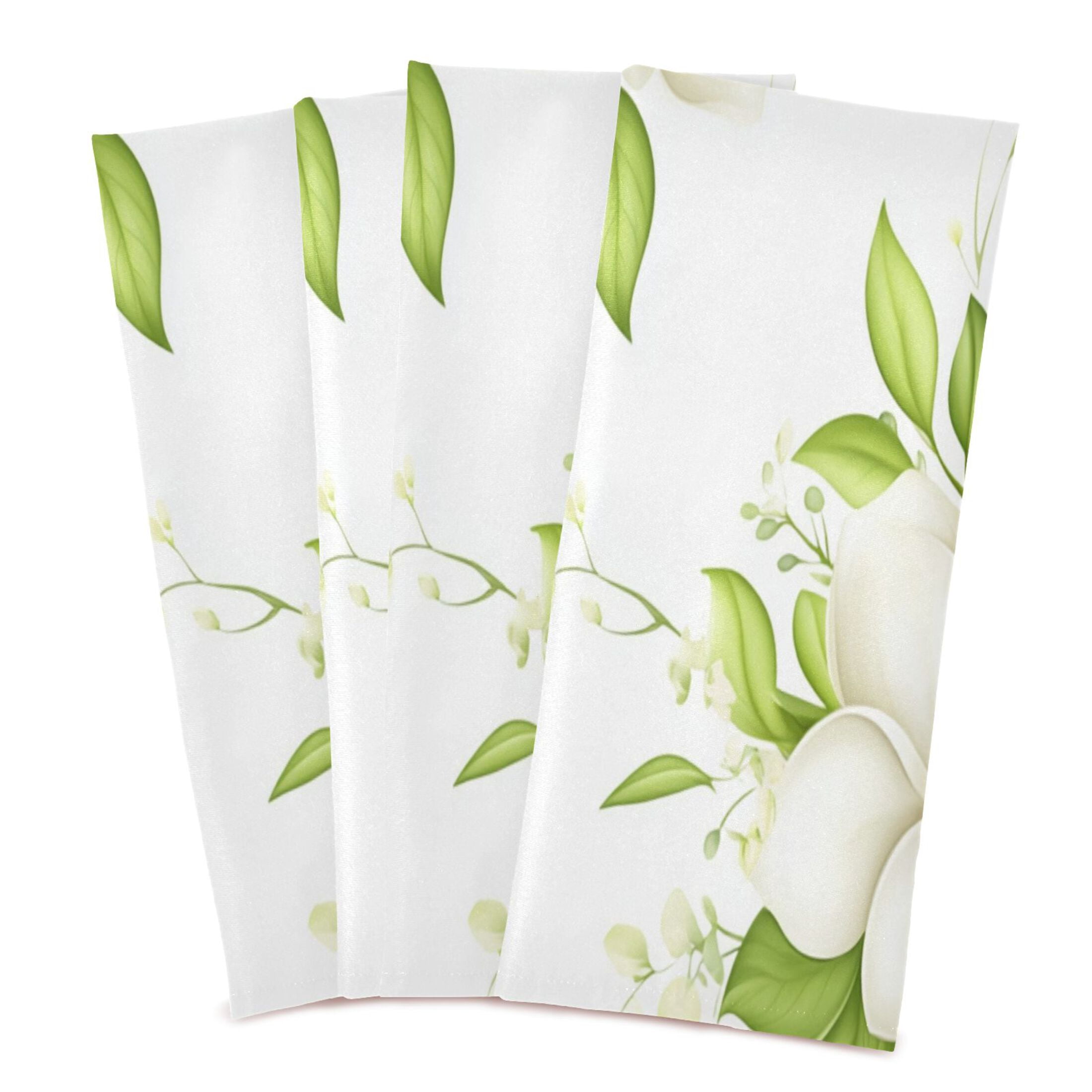 Magnolia Blooms Pattern Kitchen Towels 6-Piece Pack Tea Towels for Kitchen Decorative Waffle Design 28x18in