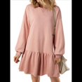 thumbnail image 3 of Vestido Estilo Sudadera de Larga para Mujer, Otoño 2025, Cuello Redondo, Punto Acanalado, Patchwork, Minivestidos Informales. Rosa XXL, 3 of 10