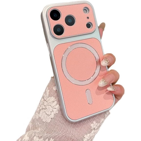 Leather Back Camera Protect Shockproof Magnetic Phone Case for iPhone, Compatible with (Pink,iPhone 14 Pro Max)