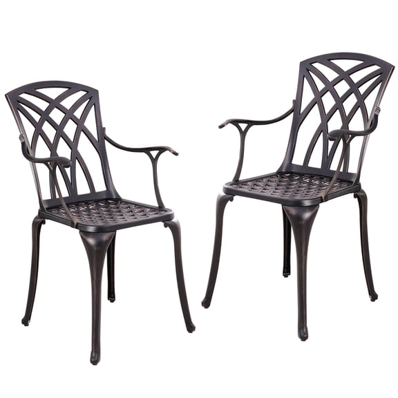 Withniture Cast Aluminum Patio Dining Chairs Set of 2 Outdoor Dining Chairs Metal Patio Chairs Set Bronze