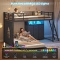 thumbnail image 3 of Aunfebrco Twin Over Twin Low Bunk Bed with 9 Storage Drawers and 1-tier Open Shelf,L-Shaped Bunk Bed with LED Light,Metal Twin Floor Bunk with 13.4''H Safety Guardrail and Inclined Ladder,Black, 3 of 9