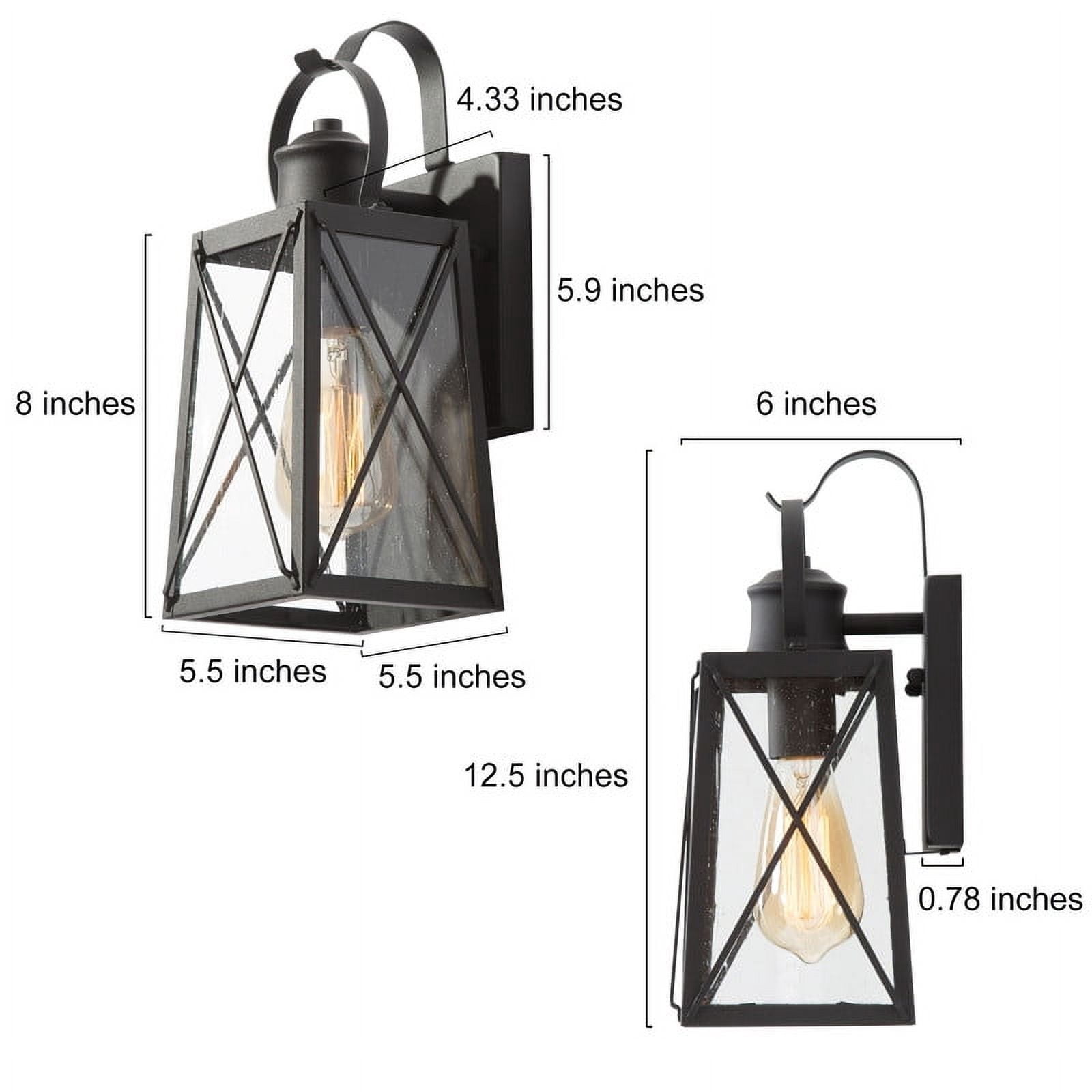 LNC 2-Pack Black Square and Round Outdoor Wall Lights with Seeded Glass