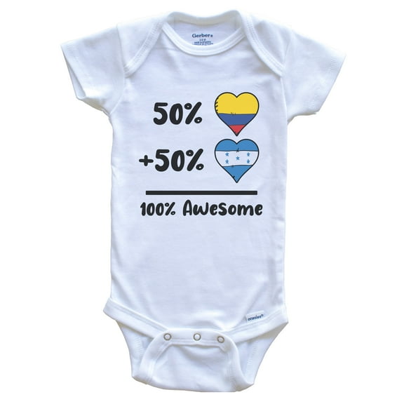 50% Colombian Plus 50% Honduran 100% Awesome Colombia Honduras Heart Flags Baby Bodysuit, 0-3 months white