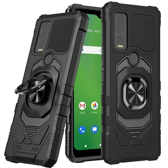 For Cricket Ovation 3 Hybrid Dual Layer with 360° Rotate Magnetic Ring Stand Holder Kickstand, 2in1 TPU PC Shockproof Cover ,Xpm Phone Case [ Black ]