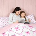 thumbnail image 4 of Erosebridal Bright Satin Bow Ribbon Queen Comforter Set for Girls, Romantic Floral Print Comforter Sets Queen, Pink Reversible 3-Piece 1 Comforter and 2 Pillowcases, 4 of 6