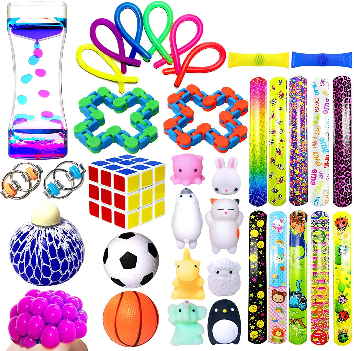 Push Pop Bubble Fidget Sensory Toy Stress Relief and Anti-Anxiety Tools for Kids and Adults With Fidget Key Chain Rainbow Color Silicone Squeeze & Squishy Popping Toys for Autism Pop It Fidget Toy