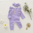 thumbnail image 3 of Uccdo 2 Packs Newborn Baby Girls Ruffled Romper + Headband Outfits Cotton Clothes Set, Size 0-18 Months, 3 of 8