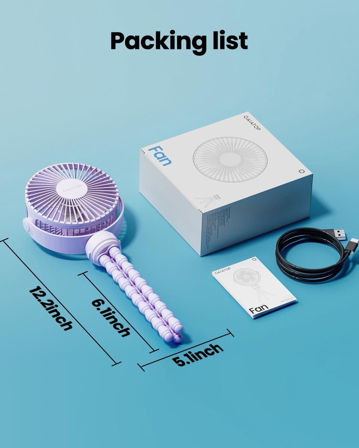 Mini Portable Stroller Fan, Battery Operated Small Clip on, Detachable 3 Speed Rechargeable, 360° Rotate Flexible Tripod Better Cooling for Car Seat Crib Treadmill