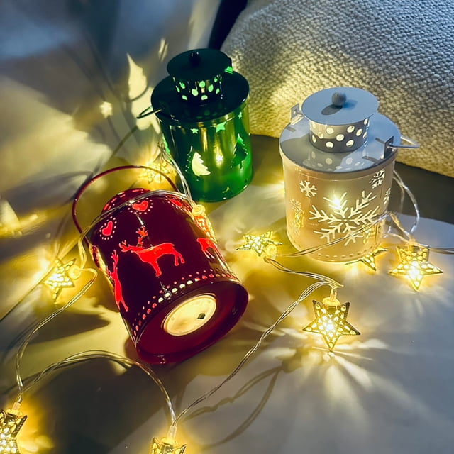 LED Christmas Lantern Night Light Metal Birdcage Style Festive Tabletop Decoration Modern Retro Design Battery Operated Includes Small Candle x1