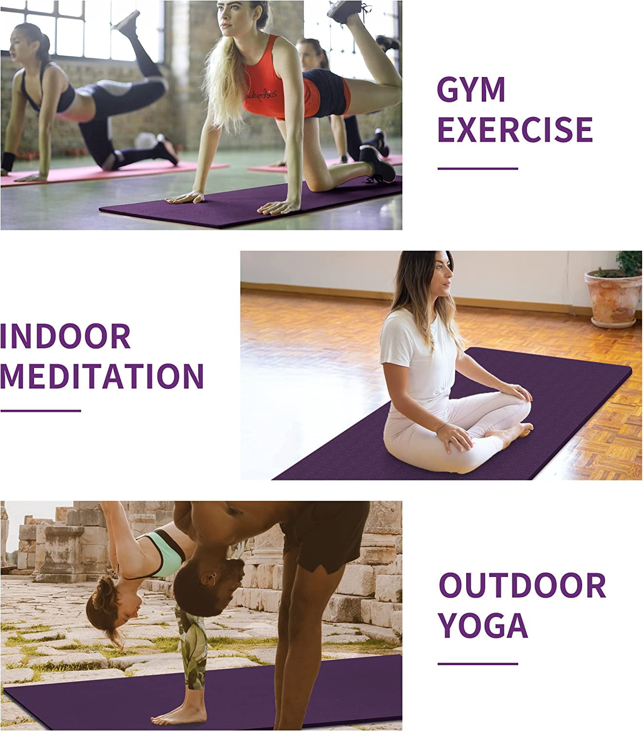 Yoga Mat, TPE Material - Textured Non Slip Surface and Optimal Cushioning 72"x 26" Thickness 1/4"