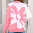 thumbnail image 4 of Womens Sweaters Cute Flower Printed Knitted Sweater Casual Round Neck Loose Blouses Trendy Sweater Fall Winter Warm Long Sleeved Pullover Top Clothings, 4 of 5