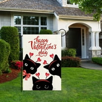 Animal Theme Valentines Garden Flag Double Sided Outside Garden Black Cats with Heart Headband and Bow Rustic Yard Flag with Happy Valentine's Day Text for Anniversary Wedding Yard Decoration (Cat)