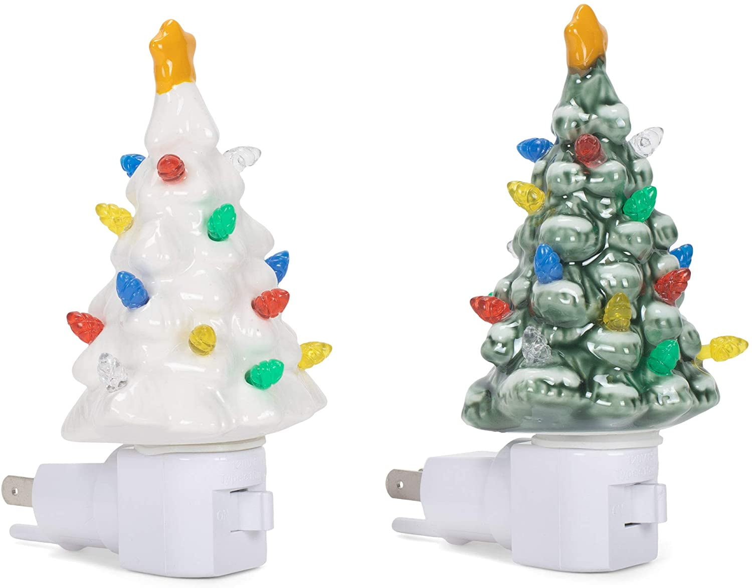 Ceramic Nostalgic Light Up Christmas Tree Night Lights Set of 2