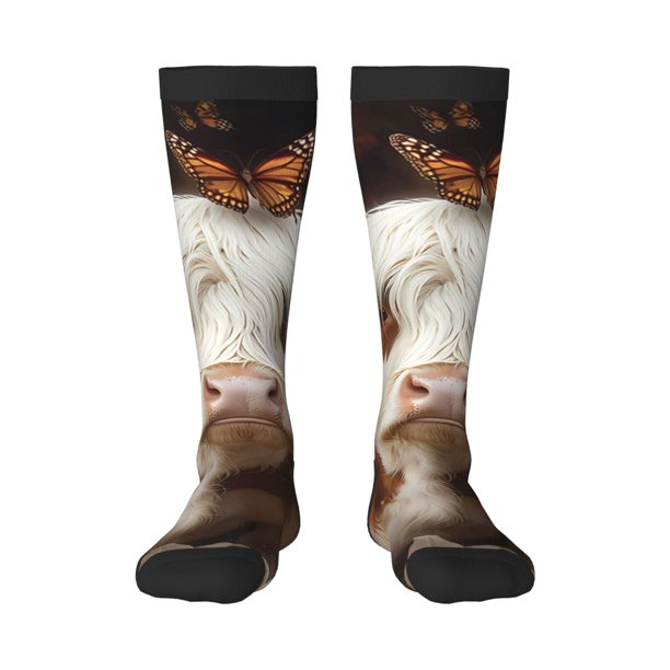 Balery Cow With Butterflies Calcetines novedosos Calcetines deportivos Calcetines hasta la rodilla Calcetines de algodón Calcetines originales y geniales