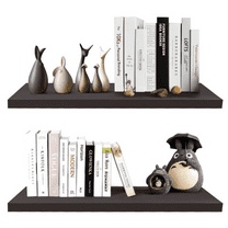 24 Inch Floating Wall Shelves for Bedroom Bathroom Wall Mounted Solid Wood Shelf Storage Dr Set of 2, Espresso Floating Shelves