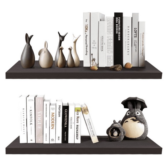 24 Inch Floating Wall Shelves for Bedroom Bathroom Wall Mounted Solid Wood Shelf Storage Dr Set of 2, Espresso Floating Shelves