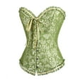 thumbnail image 4 of Corset Tops for Women, Green Corset Satin Floral Boned Overbust Body Shaper Bustier Waist Push Up Shapewear Lingerie (3XL), 4 of 8