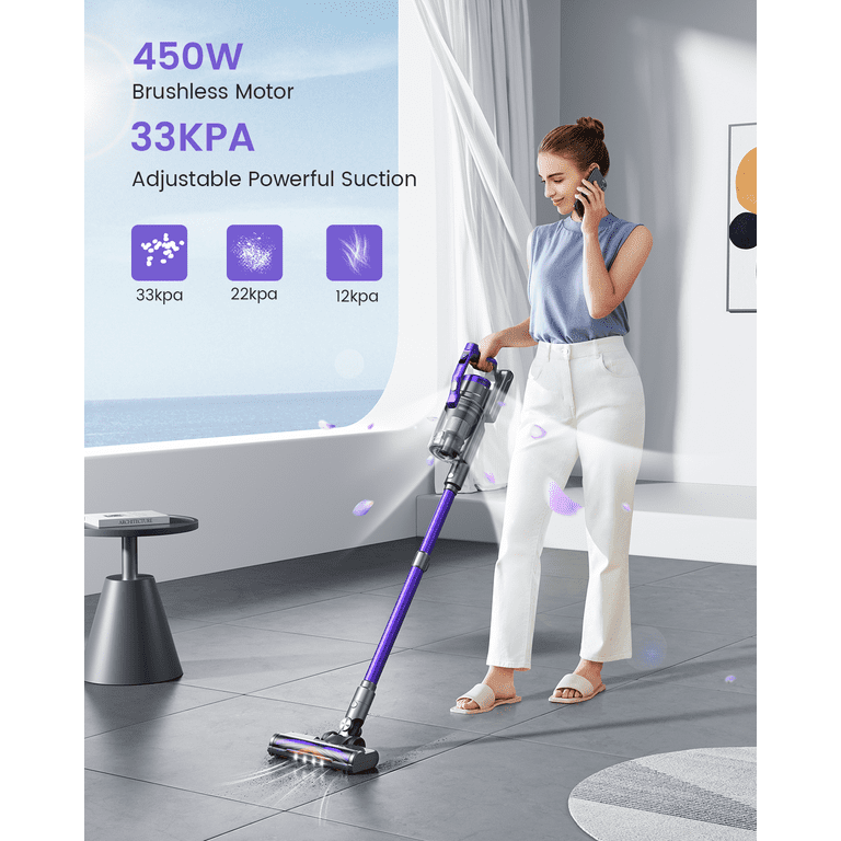  Cordless Vacuum Cleaner S15, 450W Powerful Stick Vacuum, Up  To 60mins, Big Touch Screen, Vacuum Cleaners For Home, 7x2800mAh  Rechargeable Cordless Vacuum For Hardwood Floors,Carpets,Pet Hair