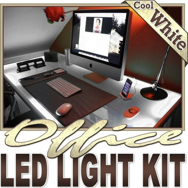 Biltek 32.8 ft Cool White Desk Hutch Drawers Laptop LED Strip Lighting Complete Package Kit Lamp Light DIY Under Desk Hutch Drawers Bookshelf