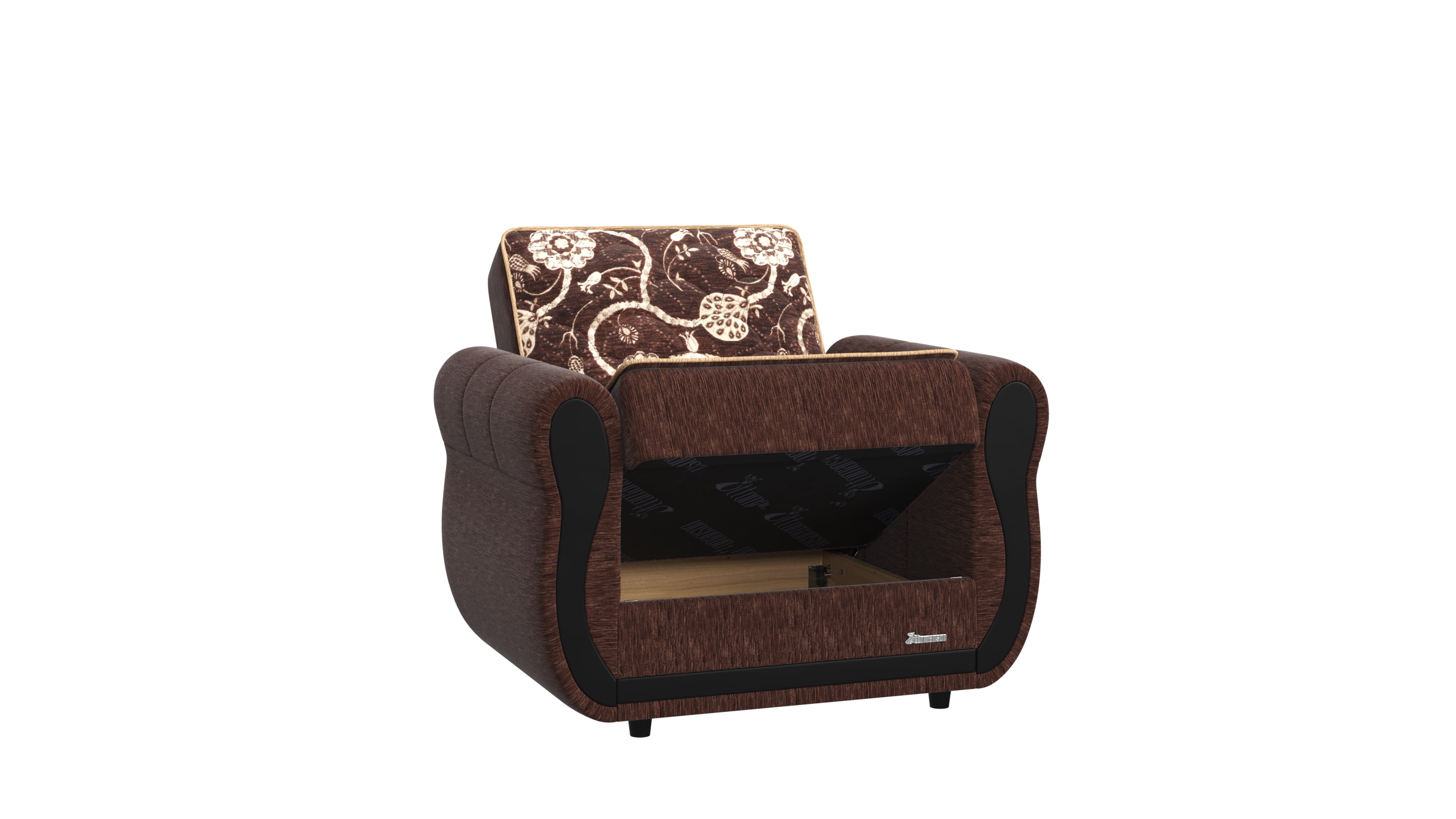 Ottomanson Convertible Accent Armchair with Hidden Storage, Firm Comfort Seating, Brown