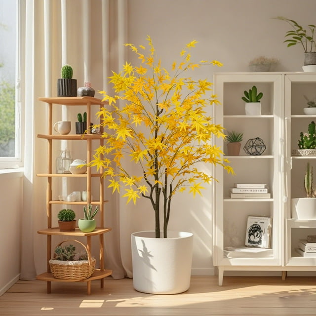 Artificial Maple Tree, 3.9ft/4.9ft/5.9ft Fake Potted Maple Tree with Planter Large Faux Tree Indoor For Farmhouse Home Wedding Floor Living Room Decoration