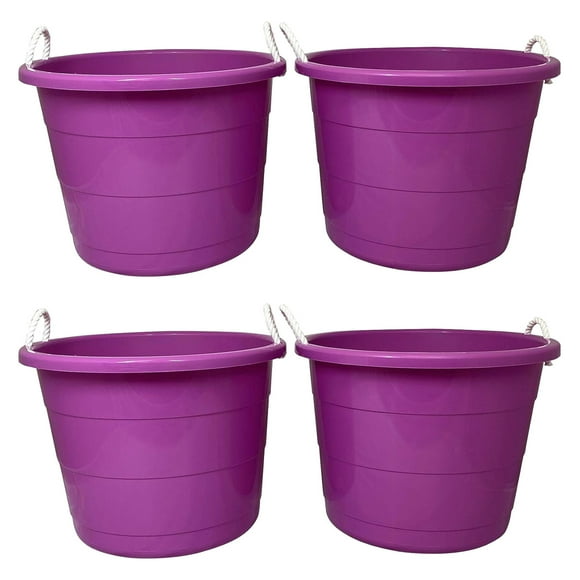 Homz Seau de Rangement Intérieur Extérieur 17 Gal avec Poignées en Corde, Orchidée (Lot de 4)