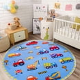 thumbnail image 5 of Socofuz Round Area Rugs for Playroom, Non Slip Machine Washable Cartoon Traffic Vehicle Indoor Carpet Thick Low Pile Rug, Circle 47 inch, 5 of 10