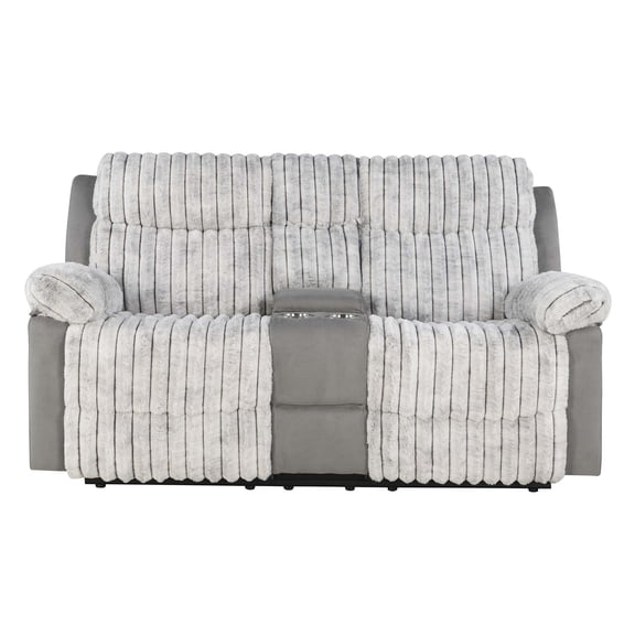 JERFIT Modern Power Reclining Loveseat with Console and Cup Holders, Soft Fabric Upholstery, for Living Room, Grey