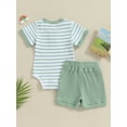 thumbnail image 4 of Hirigin Newborn Baby Boy Girl Clothes Set Ribbed Short Sleeve Striped Romper Top and Shorts 3 6 9 12 18 Months Casual Summer Outfits, 4 of 8
