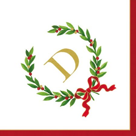 - Christmas Monogram Initial D Paper Cocktail Napkins 20pk