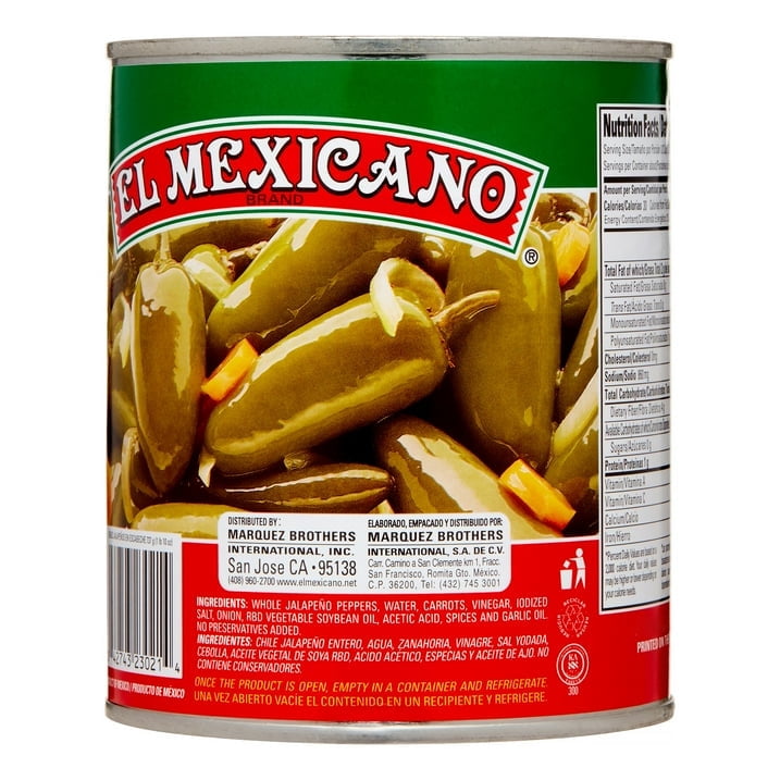 (Pack of 12) El Mexicano Whole Jalapeño Pepper 26 Oz