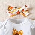thumbnail image 4 of Younger Tree Baby Girl Thanksgiving Clothes Outfits Turkey Print Long Sleeve Romper Pants Headband 3pcs Set,12-18M, 4 of 8