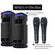 Sony SRSULT1000 ULT TOWER 10 Party Speaker (Black, 2-Pack) Bundle with Pro Audio BMP-4 Wired Unidirectional Dynamic Microphone (Black, 2-Pack) (4 Items)