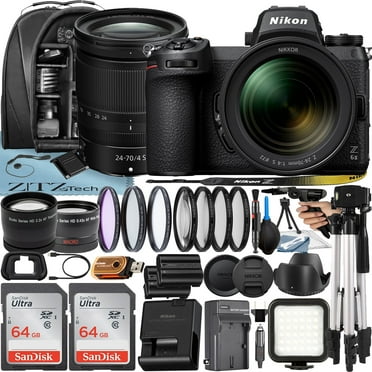 Nikon Z6 II Mirrorless Camera with NIKKOR Z 24-70mm f/4 S Lens   2 Pack 64GB SanDisk Card   Case   Tripod   ZeeTech Accessory Bundle