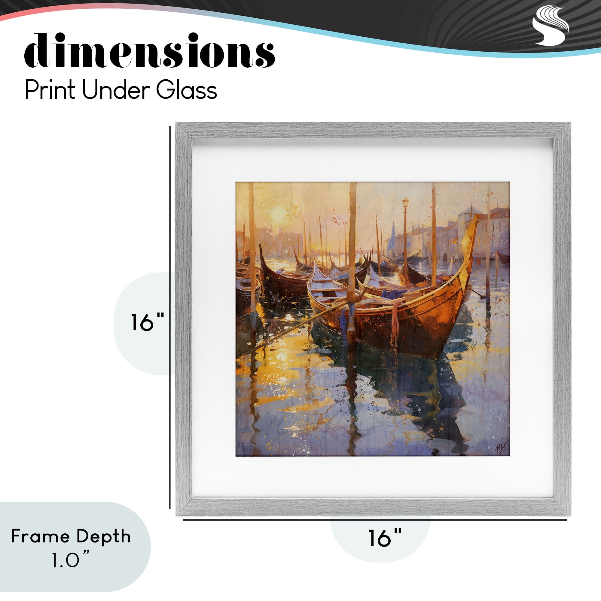 Stupell Industries Venetian Gondolas in Golden Light Gray Framed Print Under Glass, design by Marta Wiley