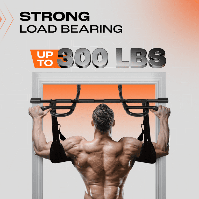 Yes4All Pull Up Bar for Doorway & Ab Straps, Solid 1 Piece Main Bar  Construction, Multi Grips Pullup Bar for Home Gym Workout, No Screws  Portable Door Frame Horizontal Chin Up Bar 
